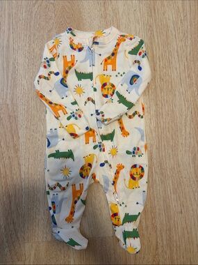 Old Navy Cream Baby One-Piece Romper with Colorful Animal Print